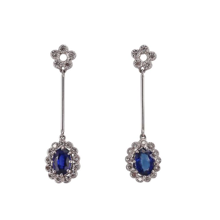Pair of 18k Gold Diamond and Sapphire Earrings