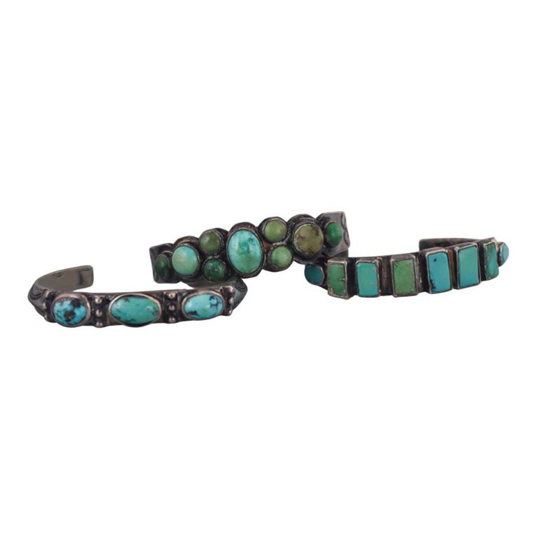 Set of 3 Sterling Silver Turquoise Bracelets
