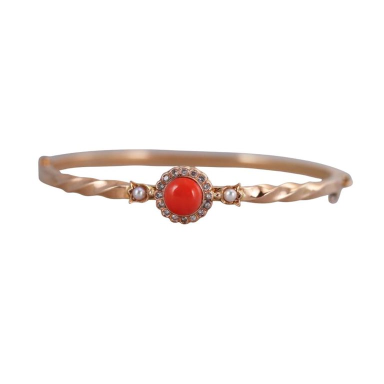 18k Rose Gold Coral Diamond and Pearl Bracelet