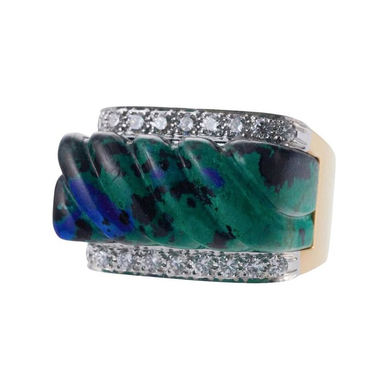 18k Gold Platinum Azurmalachite Ring