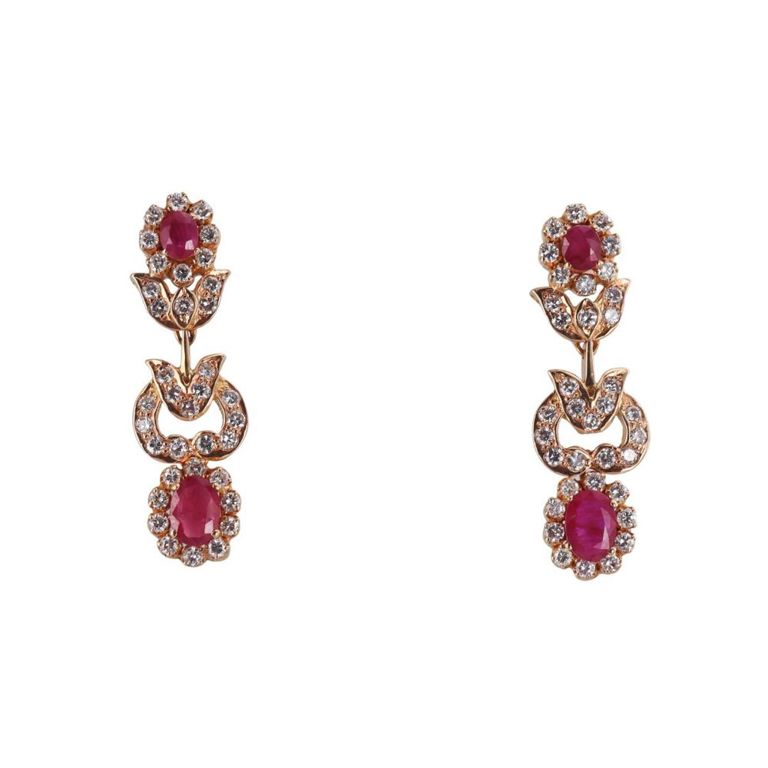22k Gold Ruby and Diamond Earrings