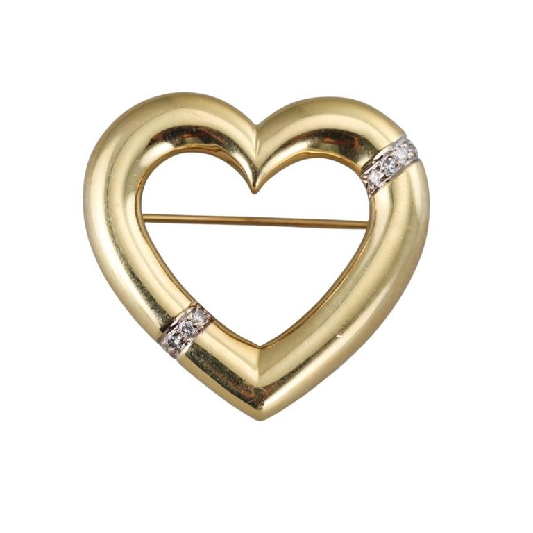 18k Gold Diamond Heart Brooch