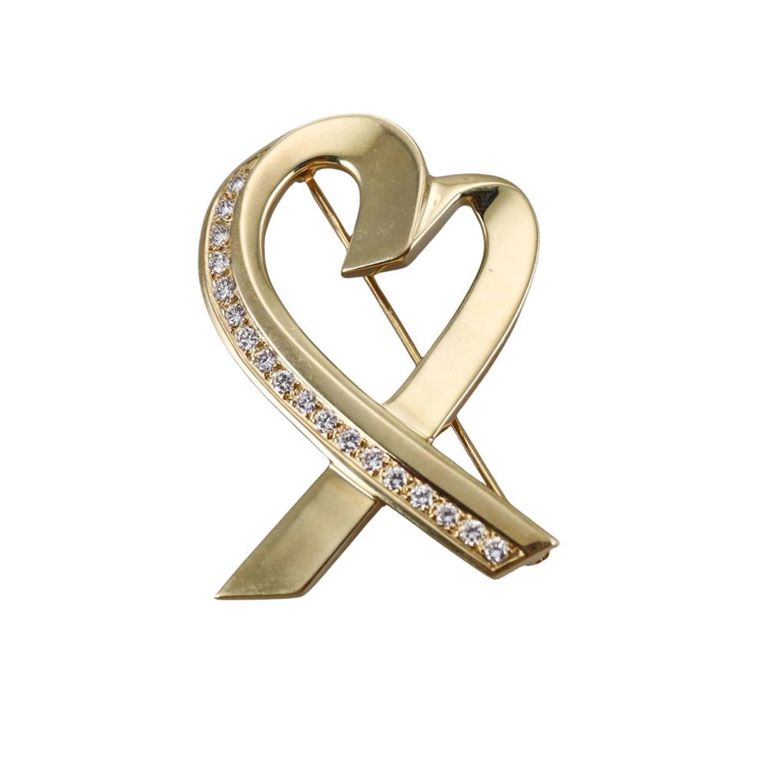 18k Gold Diamond Heart Brooch