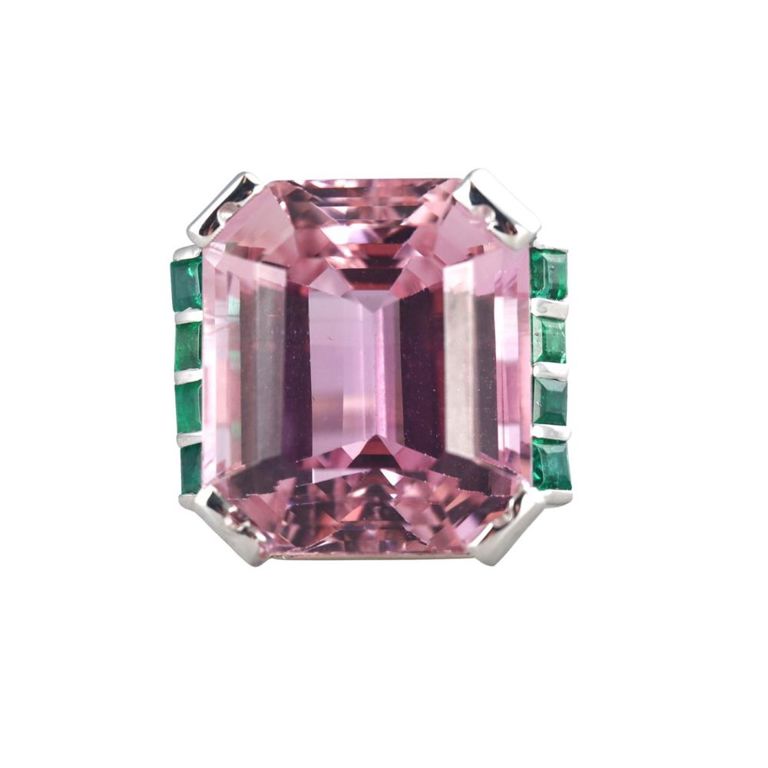 Platinum Kunzite and Emerald Ring