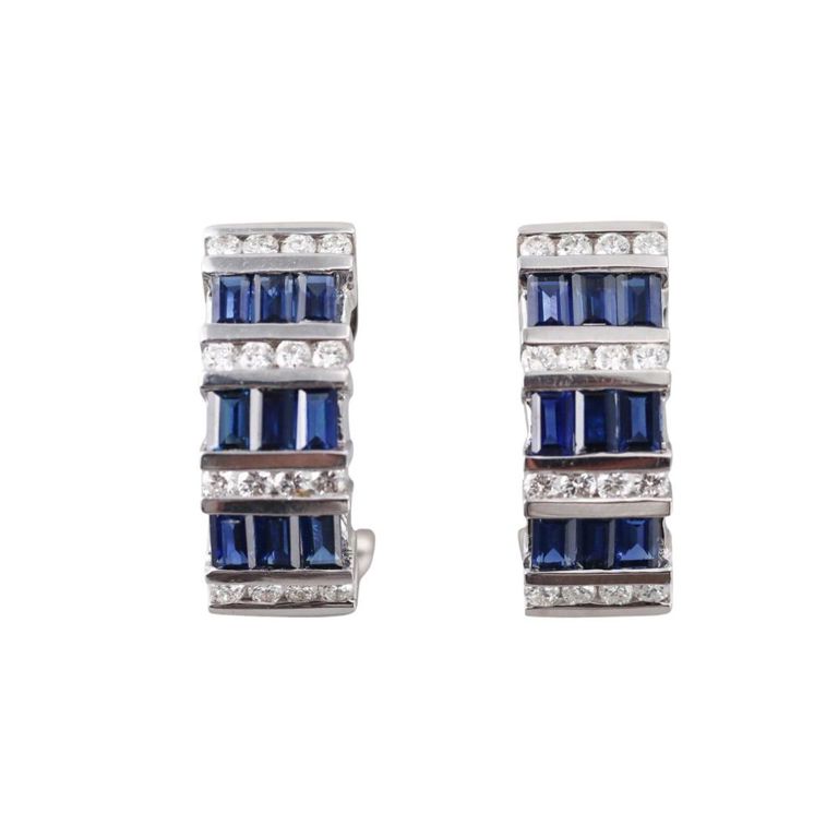 18k Gold Diamond and Sapphire Earrings