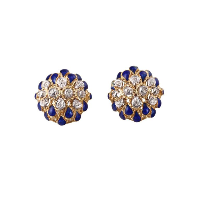 18k Gold Diamond Enamel Earrings