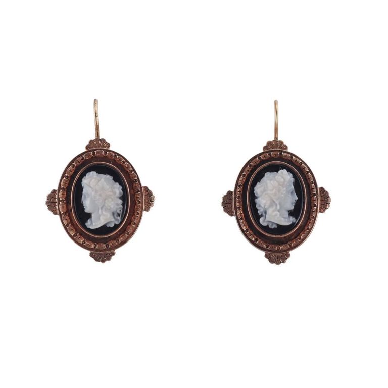 14k Gold Hardstone Cameo Earrings