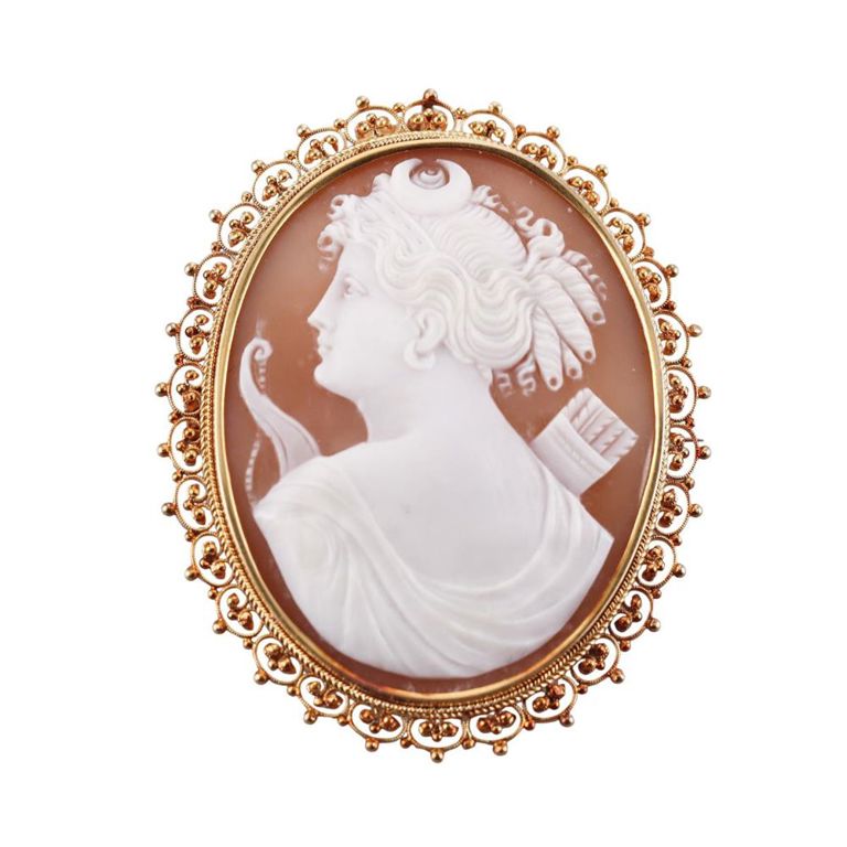 14k Gold Shell Cameo Brooch Pendant