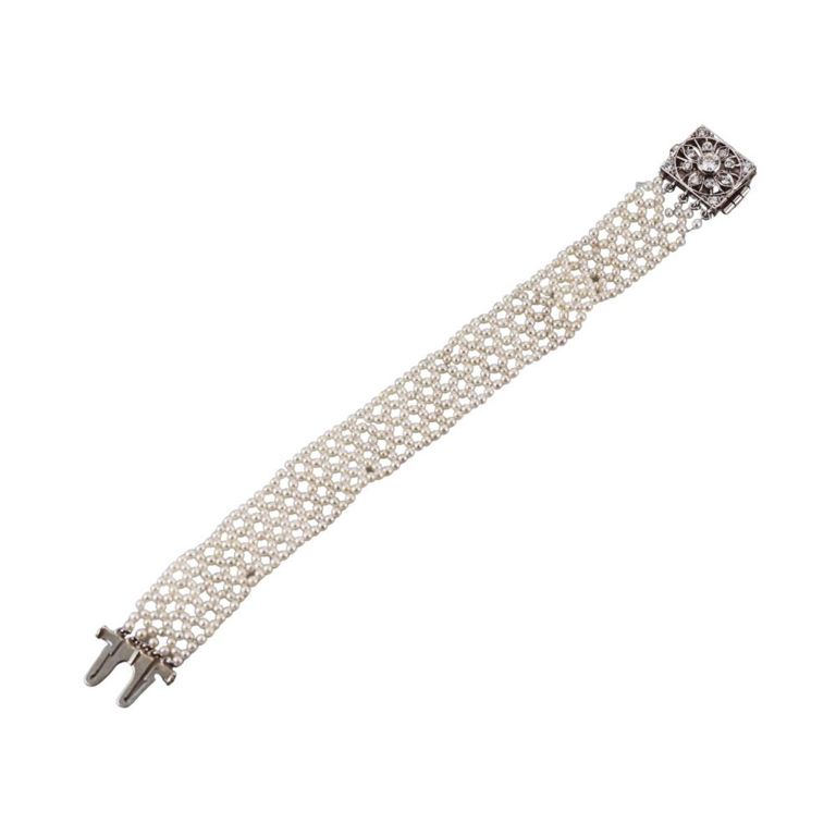 14k Gold Seed Pearl and Diamond Bracelet