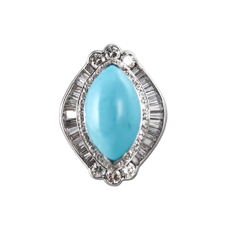 Platinum Diamond and Turquoise Ring