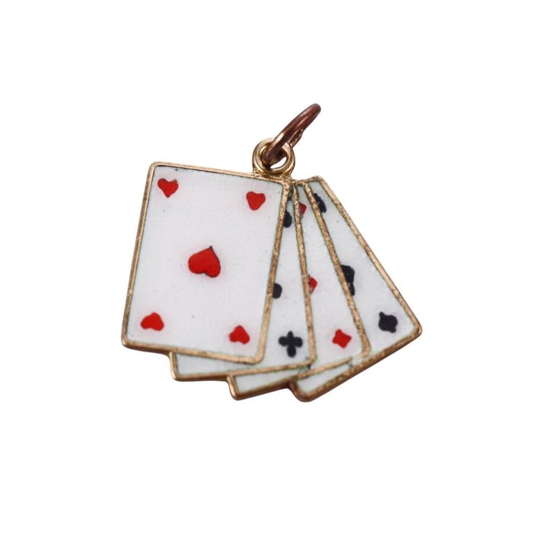14k Gold Enamel Playing Cards Pendant
