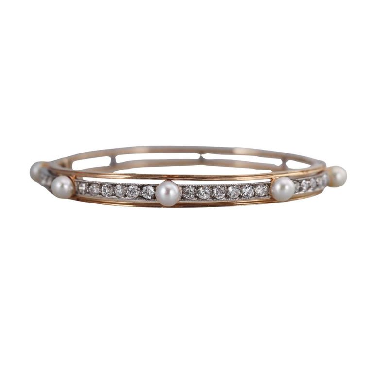 14k Gold Platinum Diamond and Pearl Bracelet