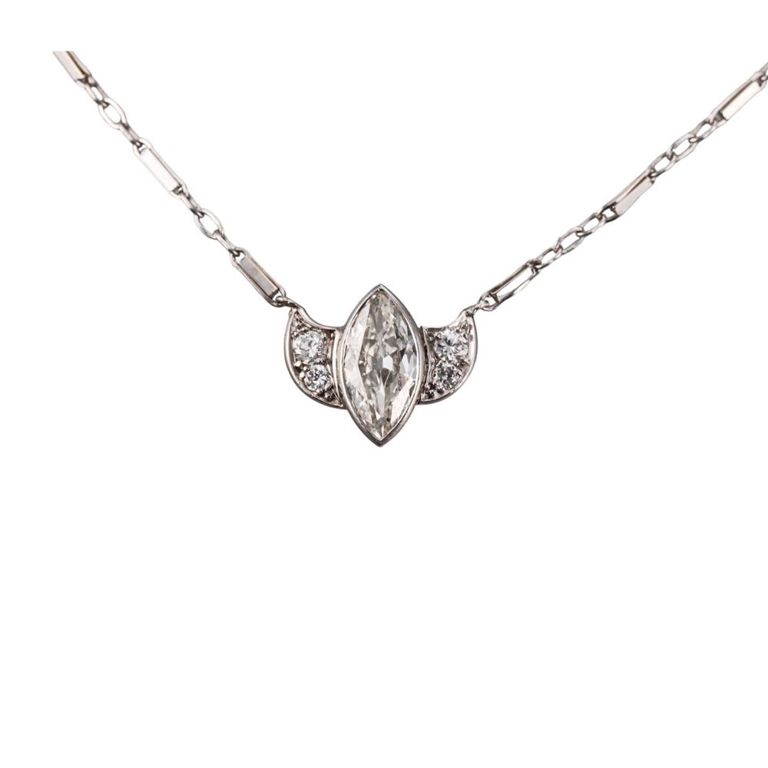 14k Gold Marquise Diamond Pendant Necklace