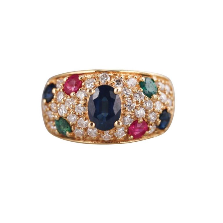 Diamond Ruby Emerald and Sapphire Ring