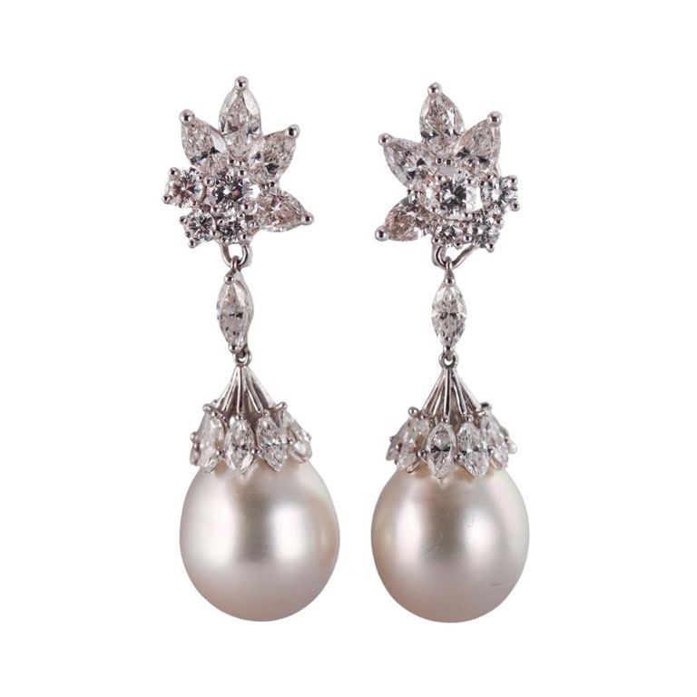 Diamond and South Sea Pearl Earrings