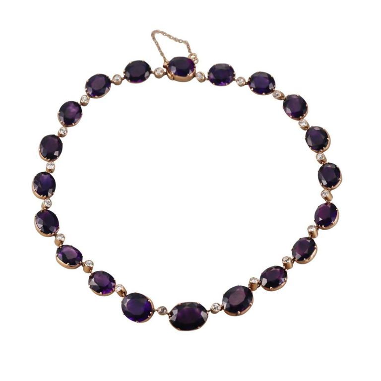 14k Gold Amethyst and Diamond Necklace