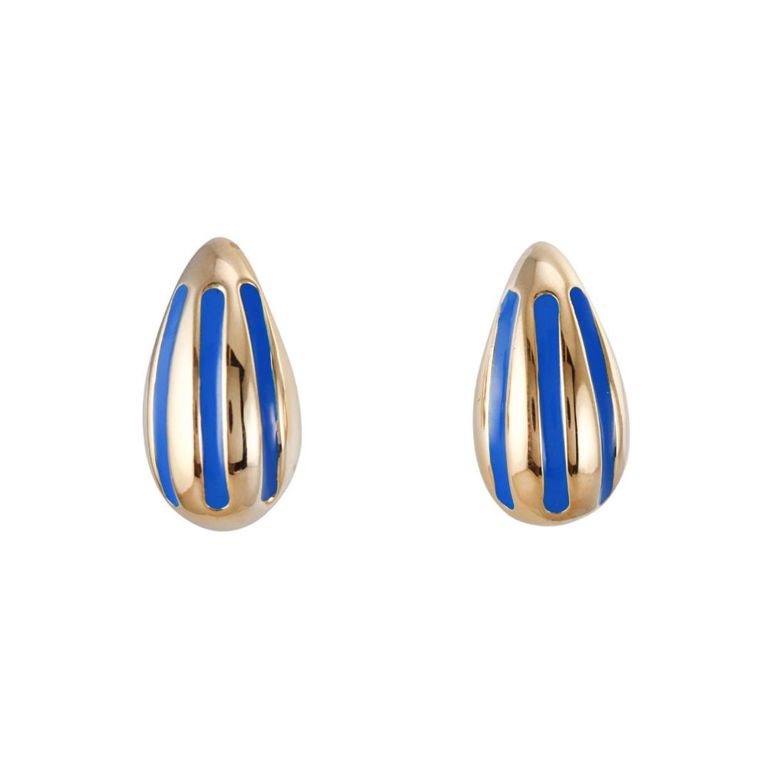 18k Gold Blue Enamel Teardrop Earrings