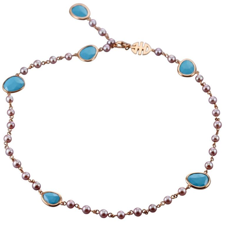 18k Gold Turquoise and Pearl Necklace