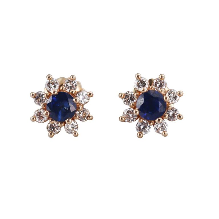 14k Gold Diamond and Sapphire Earrings
