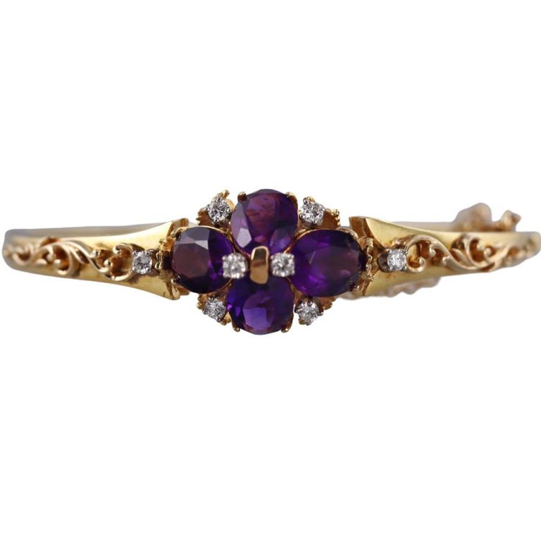 Amethyst and Diamond Bangle Bracelet