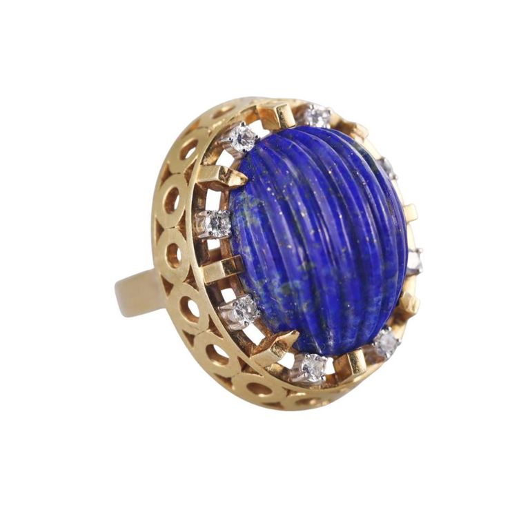 18k Gold Lapis Lazuli and Diamond Ring