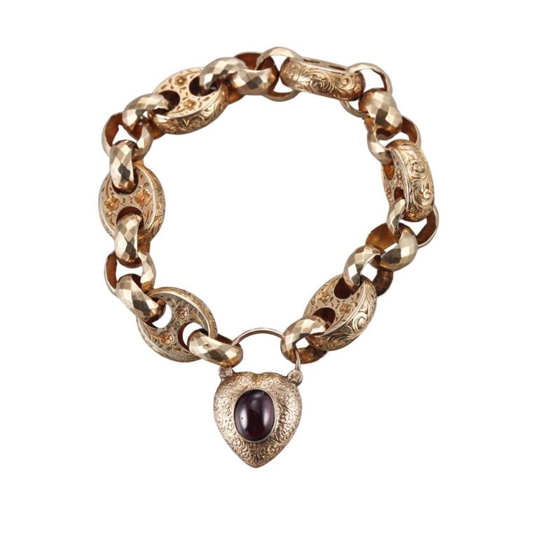 14k Gold Garnet Heart Locket Bracelet