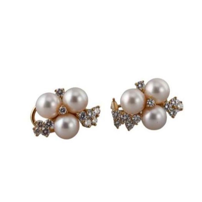 18k Gold Diamond and Pearl Earrings