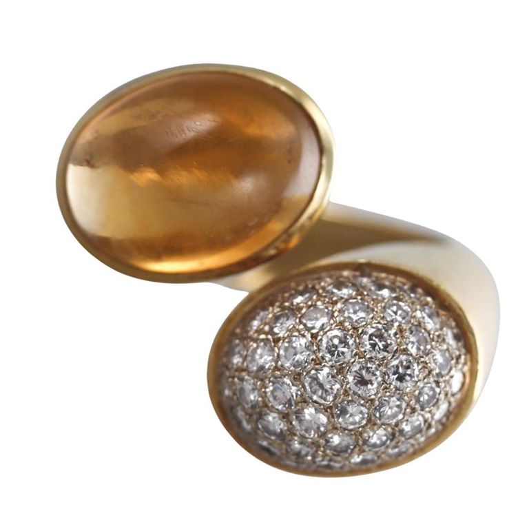 18k Gold Citrine and Diamond Ring