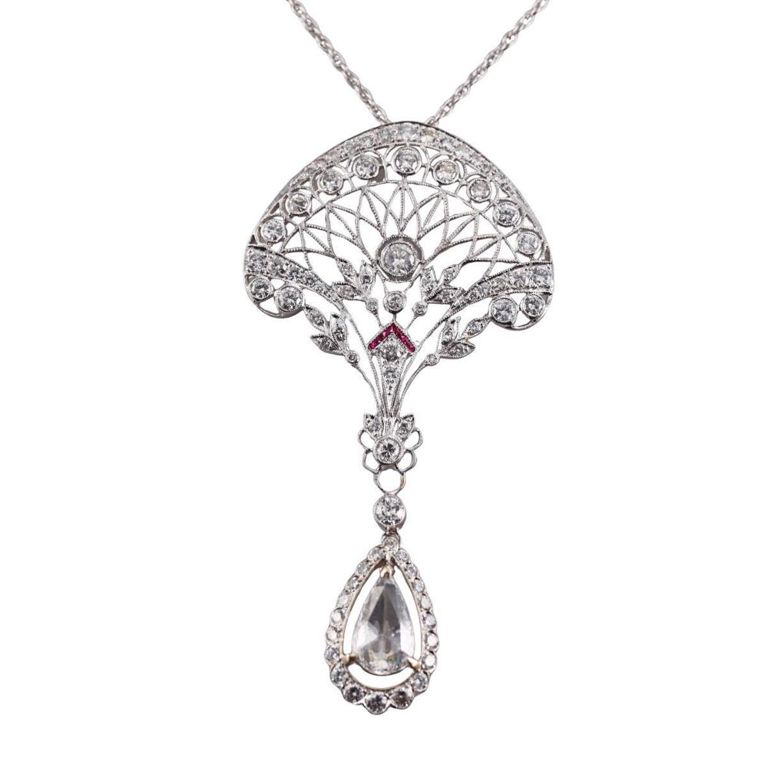 14k Gold Diamond Ruby Pendant Necklace