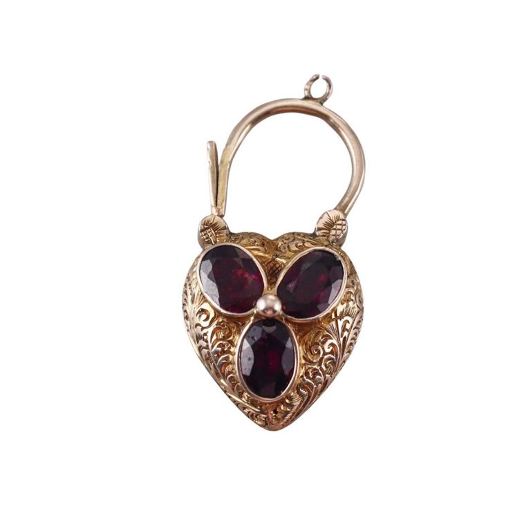 Antique 14k Gold Garnet Heart Pendant