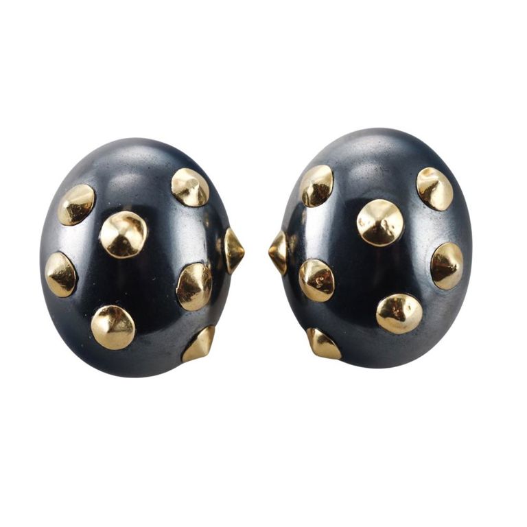 18k Gold Hematite Earrings