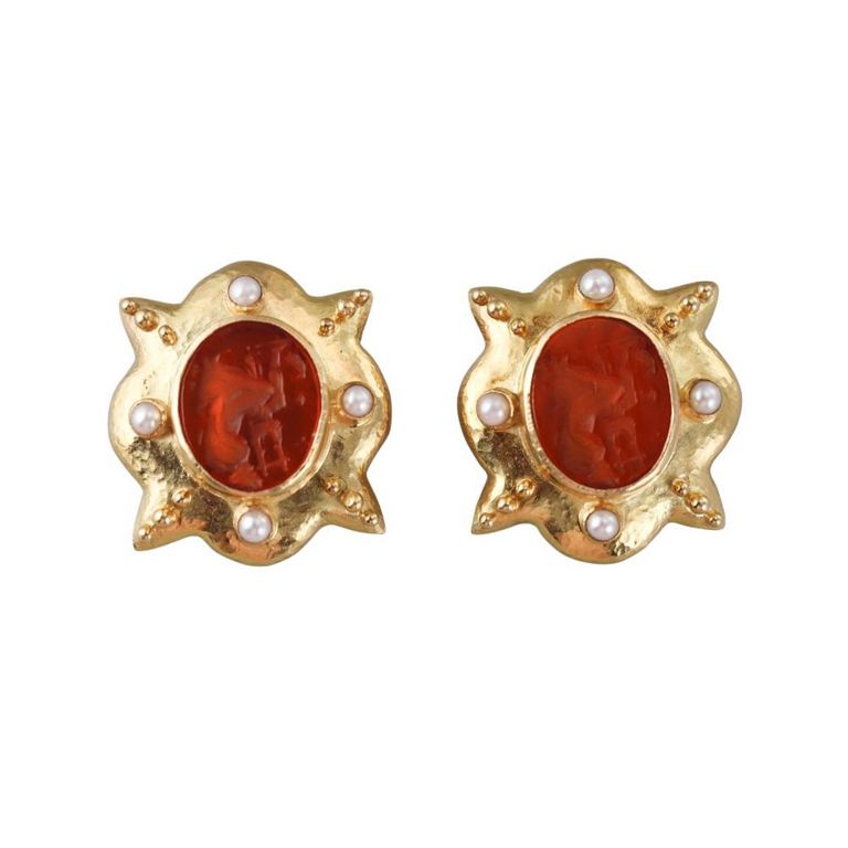 18k Gold Citrine Pearl Earrings