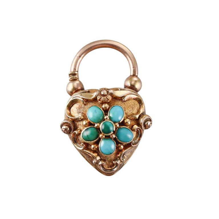 Antique 18k Gold Turquoise Heart Pendant