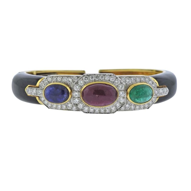 18k Gold Platinum Diamond Ruby Sapphire Bracelet