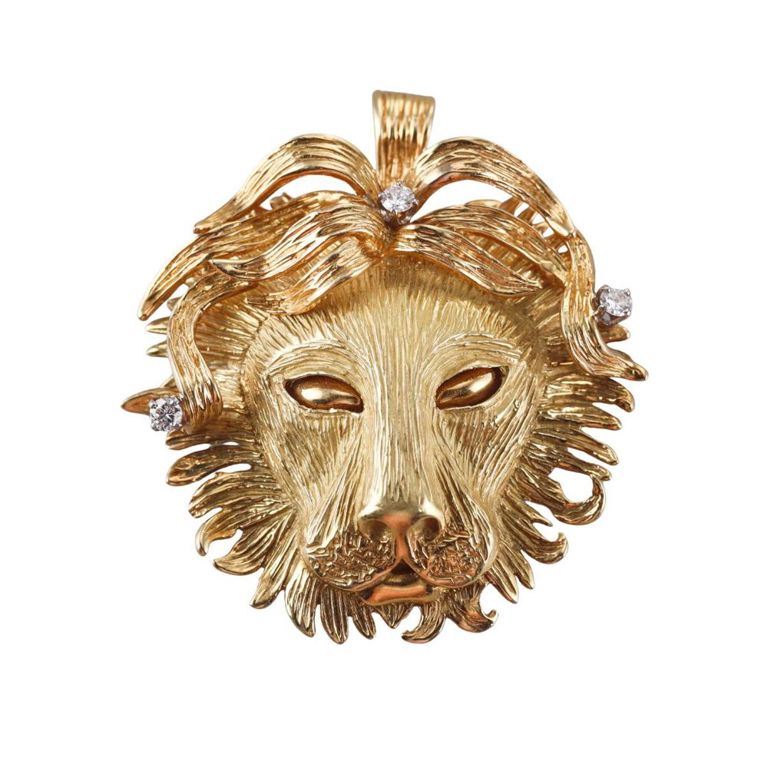 18k Gold Diamond Lion Brooch/Pendant
