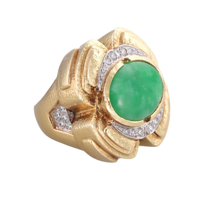 18k Gold Platinum Jade Diamond Ring