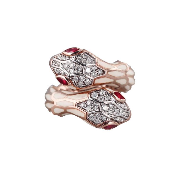 Gold Silver Diamond Ruby Snake Ring