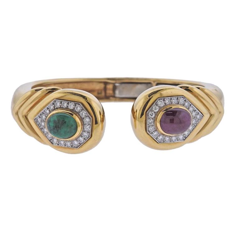 18k Gold Platinum Diamond Ruby Emerald Bracelet