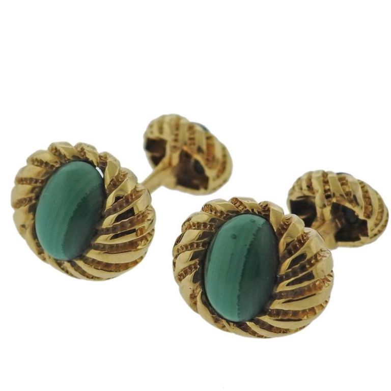 18k Yellow Gold Malachite Cufflinks