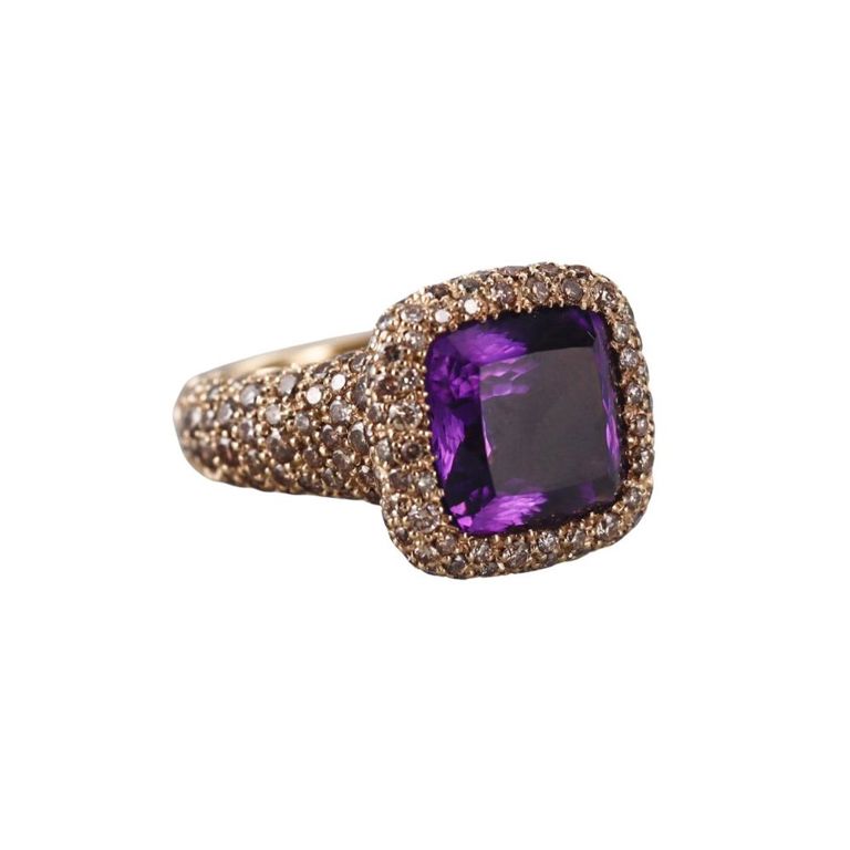 18k Gold Diamond and Amethyst Ring