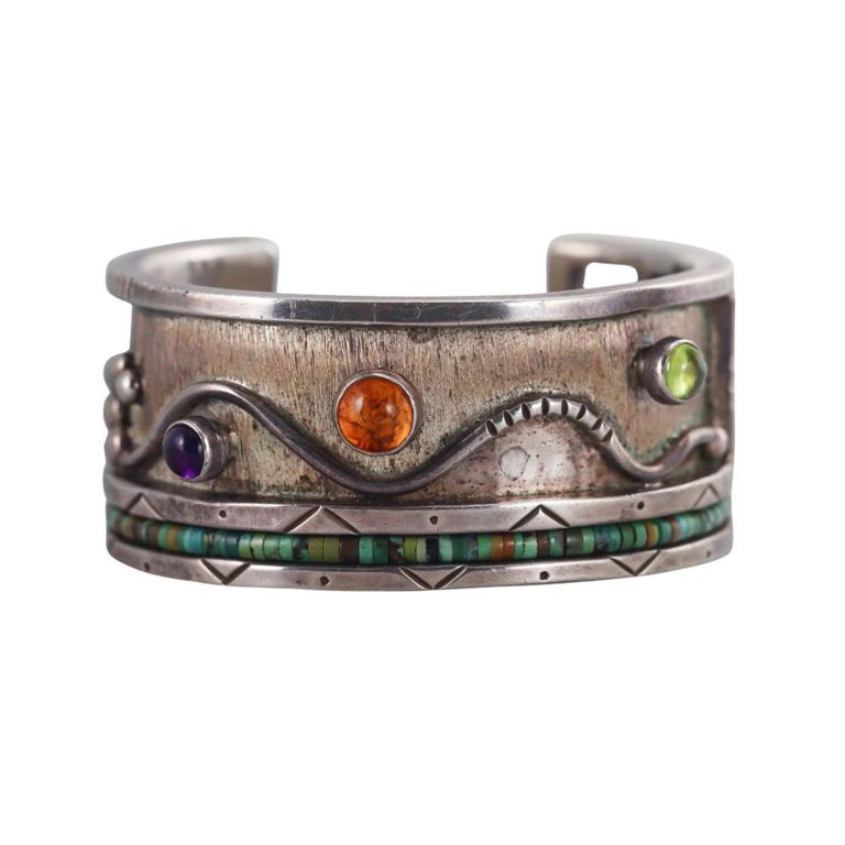 Sterling Silver Gemstone Cuff Bracelet