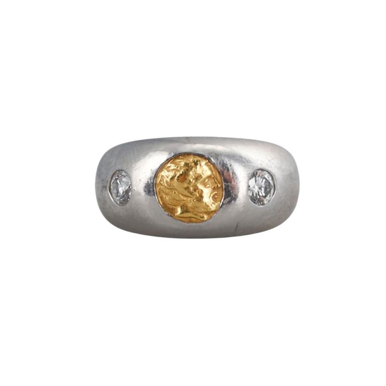 Platinum and Gold Diamond Coin Ring