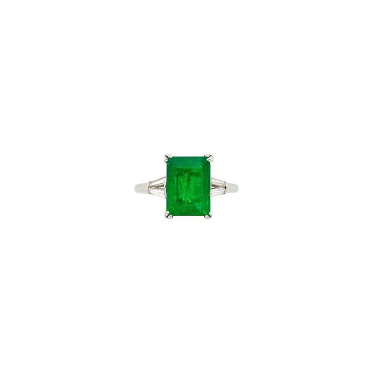 Platinum Emerald and Diamond Ring