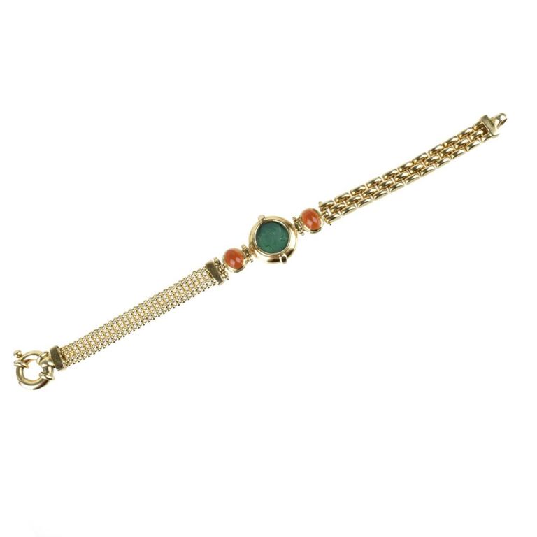 14k Gold Carnelian and Hardstone Intaglio Bracelet