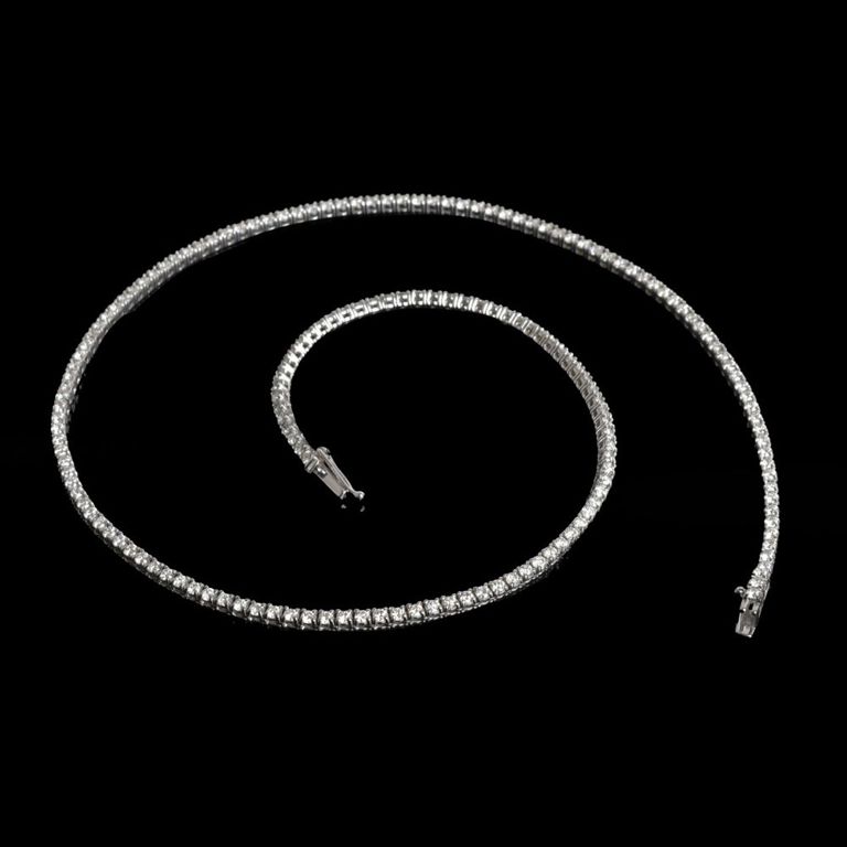 14k White Gold Diamond Riviere Necklace