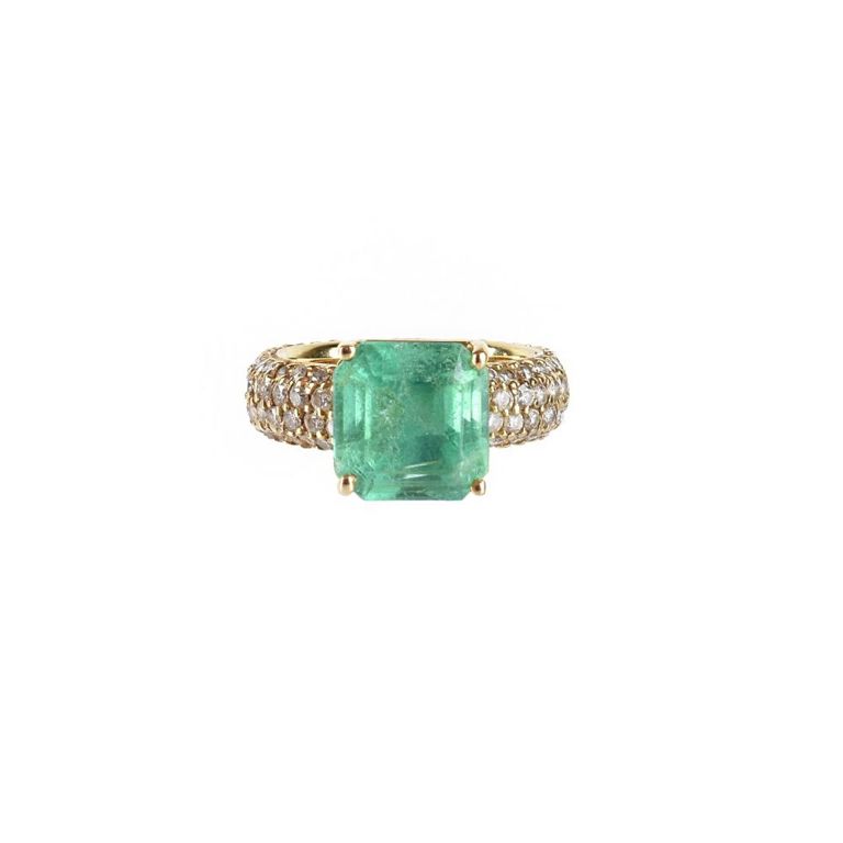 14k Yellow Gold Emerald and Diamond Ring