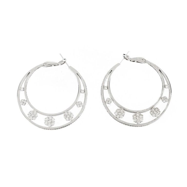 18k White Gold Diamond Hoop Earrings