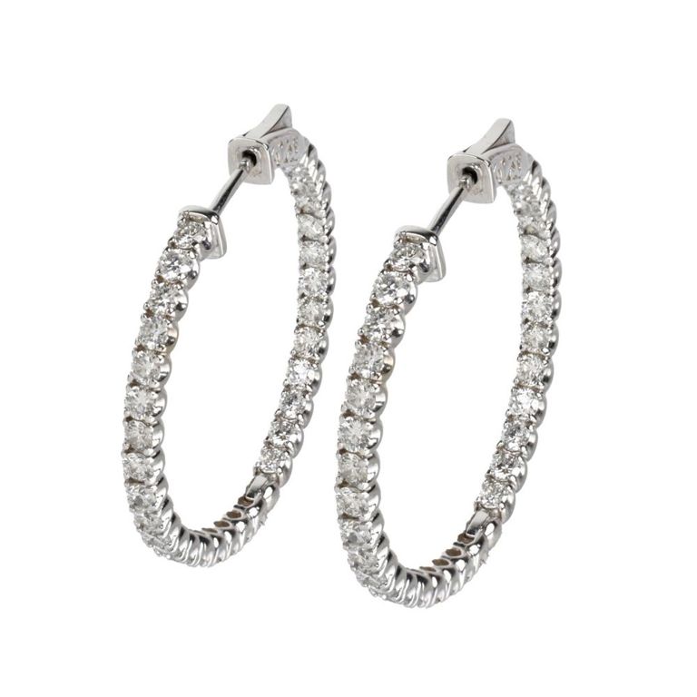 14k White Gold Diamond Hoop Earrings