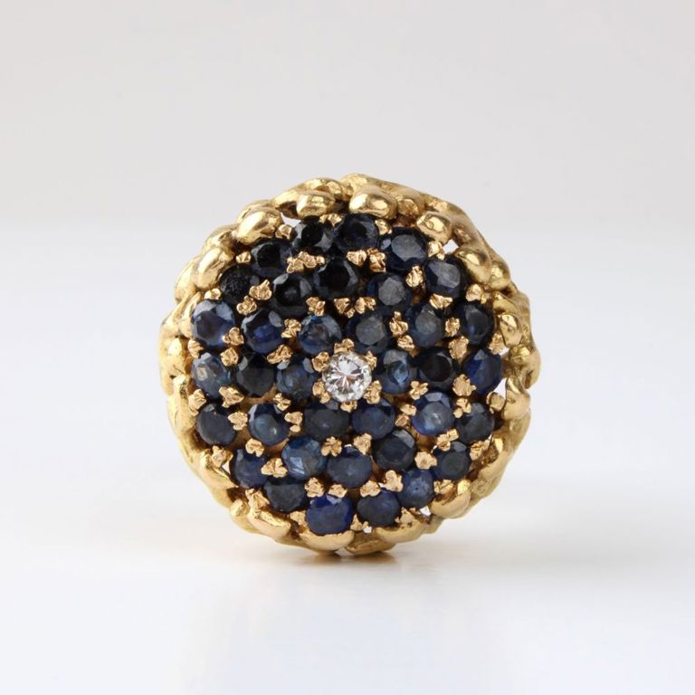18k Yellow Gold Sapphire and Diamond Cocktail Ring