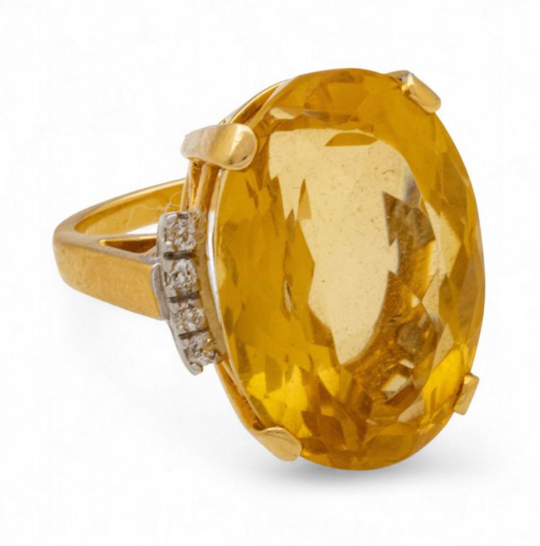 14k Yellow Gold Citrine and Diamond Ring